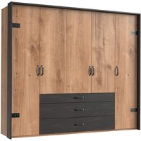 Kleiderschrank 5-trg., 250 cm, mit Passepartout, Eiche mit Stahl Nb., DAVENPORT-43 von LOMADOX