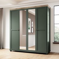 Kleiderschrank Landhausstil 200 cm breit EPSOM-83 mit 2 Spiegeln, 4 türig, in grün mit Lefkas Eiche Nb., B/H/T: ca. 200/216/62 cm - grün von LOMADOX