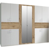 Kleiderschrank mit Spiegel, 270 cm breit modern in weiß mit Eiche TREVISO-43 von LOMADOX