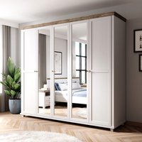 Kleiderschrank weiß Landhausstil EPSOM-83 mit 3 Spiegeln, in weiß Abisko Esche Nb. mit Lefkas Eiche Nb., B/H/T: ca. 246/216/62 cm von LOMADOX