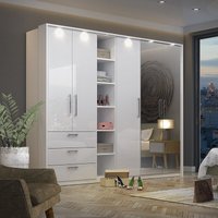Kleiderschrank weiß mit Fronten in Hochglanz OLMO-83 mit led Beleuchtung und zwei Spiegelfronten, b/h/t: ca. 254/217/63 cm von LOMADOX
