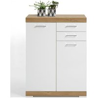 Kommode Highboard mit 2 Türen und 2 Schubkästen Alteiche Nb./weiß Edelglanz, XL-Tiefe YORK-10 b x h x t ca. 80 x 109,1 x 49,9 cm - weiß von LOMADOX