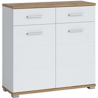 Kommode Schuhschrank, weiß Hochglanz mit Eiche, HUESCA-129 Kommode Schuhschrank, weiß Hochglanz mit Eiche, HUESCA-129 von LOMADOX