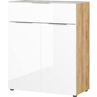Kommode mit Glasfront 83 cm breit in weiß mit Eiche, OXFORD-01 von LOMADOX