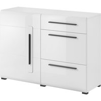 Kommode weiß Hochglanz TURDA-83 modern mit Metallgriffen, b/h/t: ca. 120/86/39 cm von LOMADOX