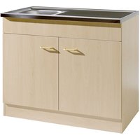 Lomadox - Küchen-Spülenschrank 100cm mit Auflagespüle und Siphon SALERNO-03 Buche Dekor Breite b/h/t 100x85x50cm von LOMADOX