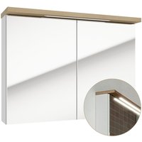 Lomadox - LED-Spiegelschrank 80 cm SOFIA-107 in Hochglanz weiß lackiert mit Trüffel Buche Nb., b/h/t: ca. 80/60/20 cm von LOMADOX