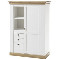 Landhaus Highboard Kommode in Pinie weiß matt LINARES-61 Absetzungen Wotan Eiche Nb. - B/H/T ca.: 102/139/44 cm Landhaus Highboard Kommode in Pinie weiß matt LINARES-61 Absetzungen Wotan Eiche Nb. - B/H/T ca.: 102/139/44 cm von LOMADOX