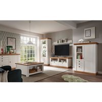 Landhaus Wohnwand Set mit Couchtisch & Sideboard LINARES-61 Pinie weiß / Wotan Eiche, b/h/t ca.: 366/204/52cm Landhaus Wohnwand Set mit Couchtisch & Sideboard LINARES-61 Pinie weiß / Wotan Eiche, b/h/t ca.: 366/204/52cm von LOMADOX