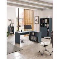 Arbeitszimmer SISAK-80 mit Eckschreibtisch und integriertem Regal in blau 3-teilig von LOMADOX