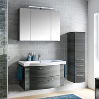 Lomadox - Bad Kombination mit Spiegelschrank, led Beleuchtung und 97cm Waschbecken in Graphit Struktur quer Nb. SOLINGEN-66, b/h/t ca. 143/200/51,5 cm von LOMADOX