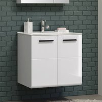 Lomadox - Bad Waschtisch mit 2 Türen in weiß mit weiß Hochglanz RAVENNA-19, b/h/t: ca. 62/59/47 cm von LOMADOX