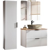 Lomadox - Badezimmer Badmöbel Set matt weiß Rillenoptik ADELAIDE-56-WHITE Spiegel & Waschtisch mit Keramikbecken, Hochschrank von LOMADOX