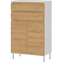 Badezimmer Kommode 60 cm breit in Grandson Eiche Nb. mit weiß TROMVIK-01, b/h/t: ca. 60/97/34 cm von LOMADOX