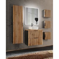 Lomadox - Badezimmer Komplett Set Waschtisch 60 cm, 3 Hängeschränke, Hochschrank XANTEN-56 in anthrazit mit Eiche Nb. Rillen schwarz, b/h/t: von LOMADOX