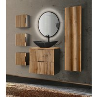 Lomadox - Badezimmer Komplett Set schwarz gerillt Waschtisch mit Waschbecken schwarz matt marmoriert XANTEN-56 in anthrazit mit Eiche Nb., b/h/t: Lomadox - Badezimmer Komplett Set schwarz gerillt Waschtisch mit Waschbecken schwarz matt marmoriert XANTEN-56 in anthrazit mit Eiche Nb., b/h/t: von LOMADOX