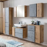 Lomadox - Badezimmer Möbel Set, stehend oder hängend, in Wotan Eiche Nb. mit Beton Optik, VASTO-03-CONCRETE, b/h/t ca. 245/200/35 cm Lomadox - Badezimmer Möbel Set, stehend oder hängend, in Wotan Eiche Nb. mit Beton Optik, VASTO-03-CONCRETE, b/h/t ca. 245/200/35 cm von LOMADOX