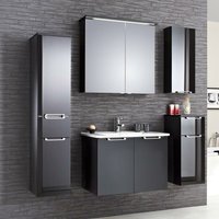 Badezimmer Möbel-Set FES-3055-66 Korpus in anthrazit matt und Front mit Glas schwarz, inkl. Spiegel mit led - b/h/t: 165x200x45cm von LOMADOX