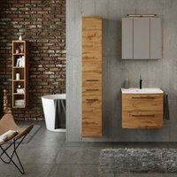 Lomadox - Badezimmer Möbel Set Industrial Style 60 cm Waschtisch und Hochschrank MORISSON-03 in Wotan Eiche Nb. inkl. Waschbecken und Spiegelschrank, von LOMADOX