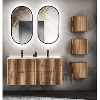 Lomadox - Badezimmer Set Doppelwaschtisch 120 cm mit led Spiegel XANTEN-56 in anthrazit mit Eiche Nb. schwarz gerillt von LOMADOX