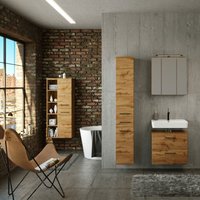 Lomadox - Badezimmer Set Industrial Style 60 cm Waschbeckenunterschrank mit Hochschrank MORISSON-03 in Wotan Eiche Nb. inkl. Spiegelschrank, b/h/t: von LOMADOX