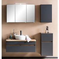 Lomadox - Badezimmer Set VIDAGO-03 in graphit mit Abdeckplatte in Baumkanten Optik inkl. led Aufbauleuchte und Spiegelschrank, b/h/t: ca. 156/200/52 von LOMADOX