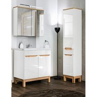 Lomadox - Badezimmer-Set mit 80cm Keramikwaschtisch & LED-Spiegelschrank SOLNA-56 in Hochglanz weiß, b/h/t ca.: 130/200/46 cm Lomadox - Badezimmer-Set mit 80cm Keramikwaschtisch & LED-Spiegelschrank SOLNA-56 in Hochglanz weiß, b/h/t ca.: 130/200/46 cm von LOMADOX