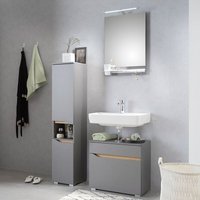 Lomadox - Badezimmer Set mit Spiegel und Sockelfüßen in Quarzgrau Matt Touch mit Riviera Eiche Nb. QENA-66, b/h/t ca. 105/190/33 cm Lomadox - Badezimmer Set mit Spiegel und Sockelfüßen in Quarzgrau Matt Touch mit Riviera Eiche Nb. QENA-66, b/h/t ca. 105/190/33 cm von LOMADOX