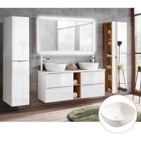 Lomadox - Badezimmer Set weiß Hochglanz mit Keramik-Doppel-Waschtisch TOSKANA-56 LED-Touch-Spiegel, BxHxT ca. 260/200/46 cm - weiß von LOMADOX