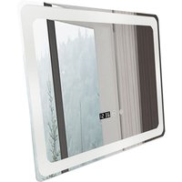 Lomadox - Badezimmer-Spiegel Casoli 60x80 cm silber led Beleuchtung mit Uhr Touch-Schalter 3 Farben von LOMADOX