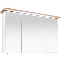 Badezimmer Spiegelschrank 3-türig MALANJE-66 in weiß Glanz / Riviera Eiche quer Nb., inkl. led - b/h/t: 115/72/20cm von LOMADOX
