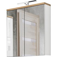 Badezimmer Spiegelschrank 60 cm LED-Beleuchtung LUTON-56 weiß mit Wotan Eiche Nb., b/h/t ca. 60/70/20 cm von LOMADOX