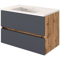 Lomadox - Badezimmer Waschtisch 80 cm mit Waschbecken LOUROSA-03 in Wotaneiche Nb. mit matt grau, b/h/t: ca. 80/56/47 cm Lomadox - Badezimmer Waschtisch 80 cm mit Waschbecken LOUROSA-03 in Wotaneiche Nb. mit matt grau, b/h/t: ca. 80/56/47 cm von LOMADOX