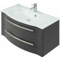 Badezimmer Waschtisch FES-4005-66 Unterschrank in Hochglanz Lack Steingrau, Glasbecken weiß - b/h/t: 92/49,7/49,1cm - grau von LOMADOX