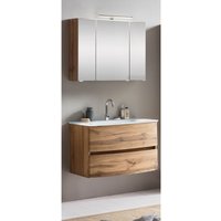 Lomadox - Badezimmer Waschtisch Set in Wotaneiche Nb. LAURIA-03 mit Spiegelschrank 80 cm inkl. Beleuchtung, BxHxT: ca. 80x200x49 cm von LOMADOX