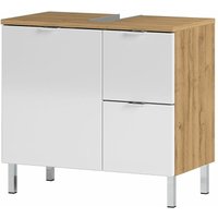 Lomadox - Badezimmer Waschtisch-Unterschrank MACUL-01 in Hochglanz weiß und GrandsonEiche-Nb. - BxHxT ca. 60x56x34cm von LOMADOX