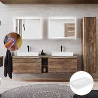 Lomadox - Badezimmermöbel-Set in Vintage Oak Eiche PUEBLA-56 Doppel-Waschtisch mit 2 Keramik-Waschbecken, 2 LED-Spiegel & Hochschrank, b/h/t von LOMADOX