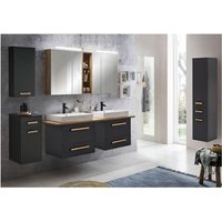 Lomadox - Badezimmermöbel Set in anthrazit mit Eiche Landhaus DABO-04 mit 165cm Keramik-Waschtisch und LED-Spiegelschrank, b/h/t ca. 250/200/50 von LOMADOX