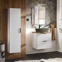 Lomadox - Badezimmermöbel Set matt weiß Rillenoptik ADELAIDE-56-WHITE Spiegel & 60 cm Waschtisch mit Keramikbecken, Hochschrank von LOMADOX