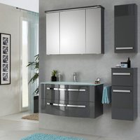 Lomadox - Badezimmermöbel Set mit 92cm Glaswaschtisch FES-4005-66 Quarzgrau lackiert, b/h/t: 137/200/49,1cm Lomadox - Badezimmermöbel Set mit 92cm Glaswaschtisch FES-4005-66 Quarzgrau lackiert, b/h/t: 137/200/49,1cm von LOMADOX