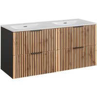 Badmöbel Doppelwaschtisch mit Unterschrank 120 cm XANTEN-56 in anthrazit mit Eiche Nb. schwarz gerillt, b/h/t: ca. 121/58,5/46 cm Badmöbel Doppelwaschtisch mit Unterschrank 120 cm XANTEN-56 in anthrazit mit Eiche Nb. schwarz gerillt, b/h/t: ca. 121/58,5/46 cm von LOMADOX