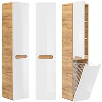 Lomadox - Badmöbel Hochschrank mit Wäschekorb LUTON-56 Wotan Eiche Nb. mit Hochglanz weiß, b/h/t ca. 35 x 170 x 35cm von LOMADOX