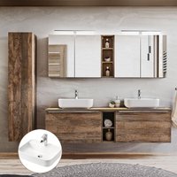 Badmöbel Komplett-Set in Vintage Oak Eiche PUEBLA-56 Doppel-Waschtisch mit 2 Keramik-Waschbecken, 2 LED-Spiegelschränke & Hochschrank b/h/t von LOMADOX