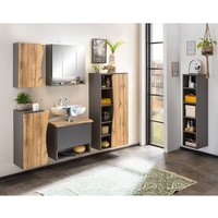 Lomadox - Badmöbel Komplett Set mit 60 cm Waschbeckenunterschrank KAHLA-03 in anthrazit mit Wotan Eiche Nb. in Baumkantenoptik, b/h/t: ca Lomadox - Badmöbel Komplett Set mit 60 cm Waschbeckenunterschrank KAHLA-03 in anthrazit mit Wotan Eiche Nb. in Baumkantenoptik, b/h/t: ca von LOMADOX