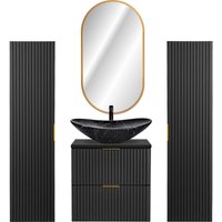 Lomadox - Badmöbel Komplett Set mit marmoriertem Waschbecken, matt schwarz gerillt, ADELAIDE-56-BLACK, b/h/t ca. 160/200/46,5 cm Lomadox - Badmöbel Komplett Set mit marmoriertem Waschbecken, matt schwarz gerillt, ADELAIDE-56-BLACK, b/h/t ca. 160/200/46,5 cm von LOMADOX