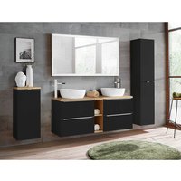 Lomadox - Badmöbel Komplett-Set seidenmatt anthrazit mit 140 cm Doppel-Waschtisch, Hochschrank inkl. LED-Touch-Spiegel, BxHxT ca. 250/190/48cm von LOMADOX