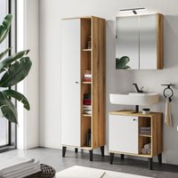 Lomadox - Badmöbel-Set 3-teilig mit Waschbeckenunterschrank 60 cm, LED-Spiegelschrank, in Eiche mit weiß OLEAN-61 von LOMADOX