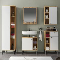 Lomadox - Badmöbel-Set 5-teilig mit Waschbeckenunterschrank 60 cm, Hochschrank, in Eiche mit weiß OLEAN-61 Lomadox - Badmöbel-Set 5-teilig mit Waschbeckenunterschrank 60 cm, Hochschrank, in Eiche mit weiß OLEAN-61 von LOMADOX