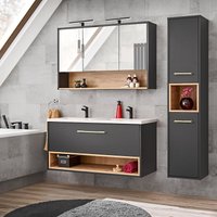 Lomadox - Badmöbel Set BOLOGNA-56 in anthrazit mit Artisan Eiche Nb. mit Doppelwaschtisch und Spiegelschrank, b/h/t: ca. 172/200/46 cm von LOMADOX