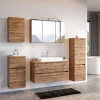 Lomadox - Badmöbel Set PESARO-03 mit led Spiegelschrank und Waschbecken in Wotan Eiche Nb., b/h/t: ca. 220/200/48 cm von LOMADOX